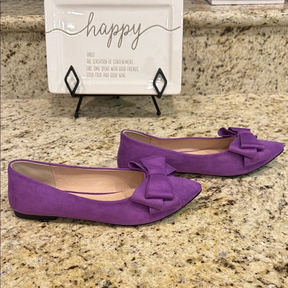 Purple Pointed Toe Flats Bow Detail Women Size 42 EU 10 - Picture 2 of 3